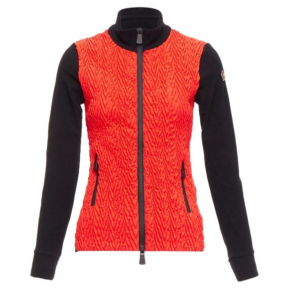 MONCLER bright red orange chevron plisse front logo arm zip fitted jacket XS - Picture 1 of 10